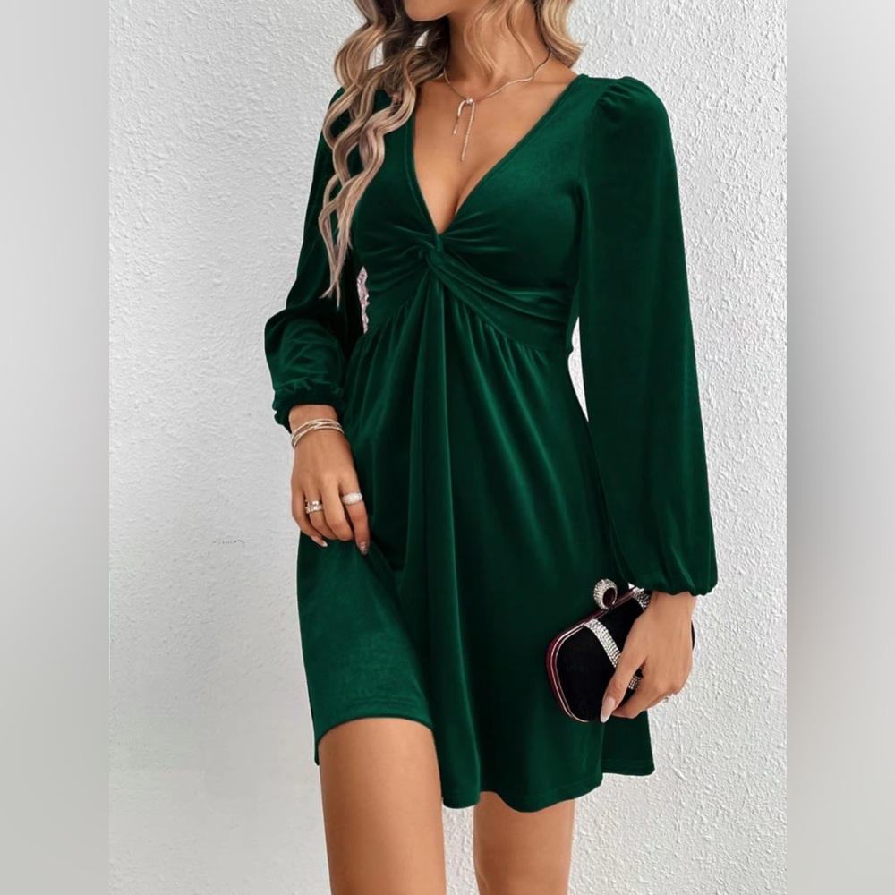 Elegant Green Velvet Dress
